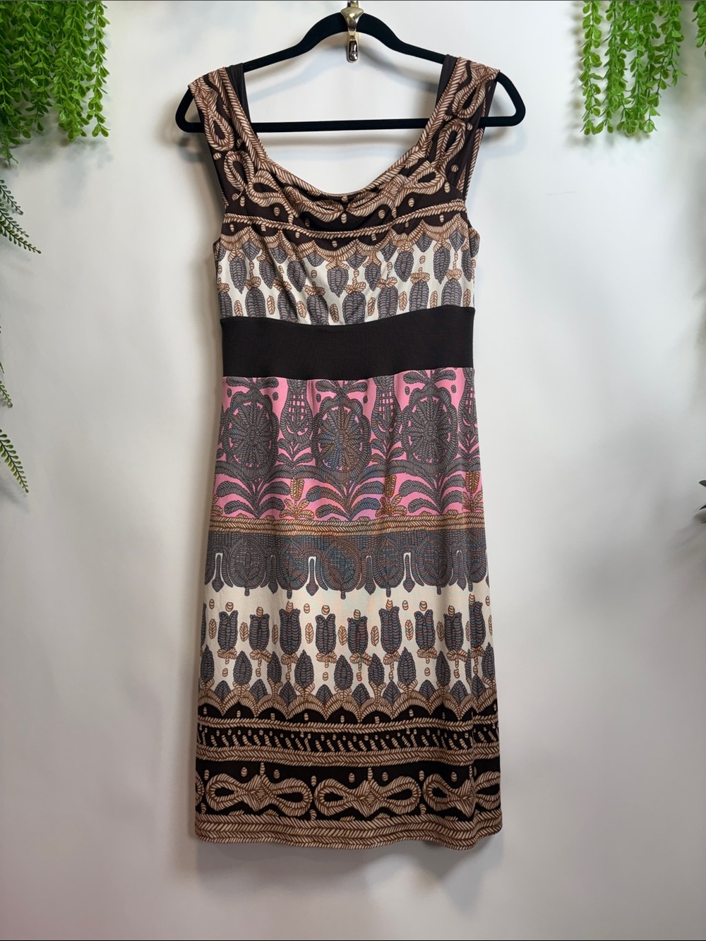 Bailey 44 Brown, Pink and Cream Patterned Midi Dress